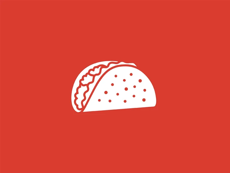 White taco illustration with red accents.