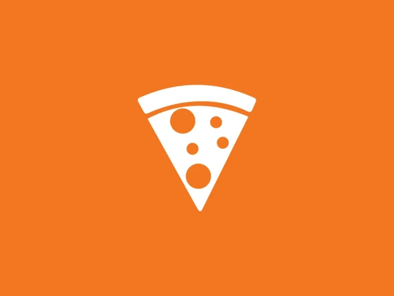 White pizza slice icon with orange toppings.