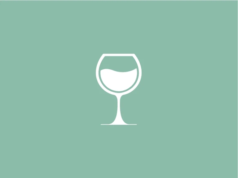 White wine glass icon on a muted green background.